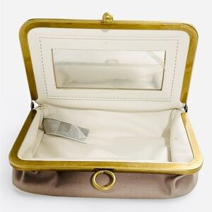 Fossil Vintage Canvas Kiss-Lock Cosmetic Case – Two-Tone Tan/Cream with Mirror